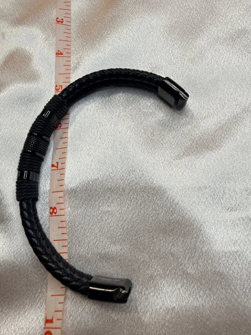 Men’s Black Braided Leather Rope Bracelet Magnetic Clasp 8.5-9” Unisex